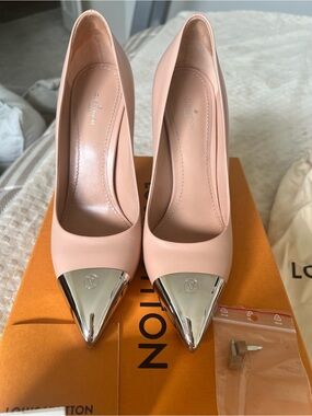 Louis Vuitton Blush Pink Leather Pointed Pumps with Silver Toe Caps